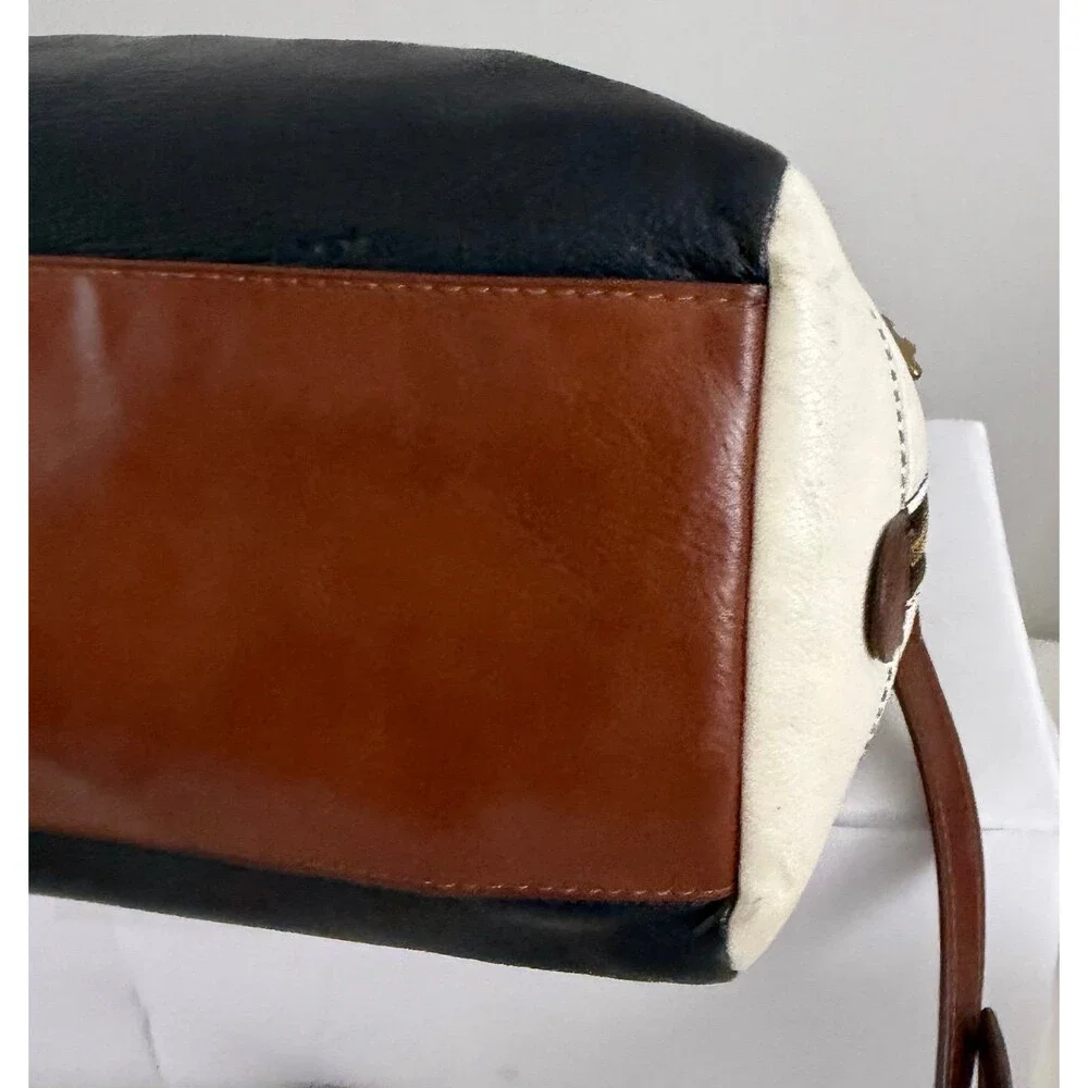 Fossil Sydney Satchel Black/White Brass Leather Crossbody Bag & Wallet